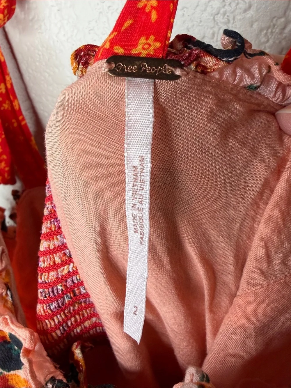 Free People Lover Boy Maxi Dress Size 2 Coral Combo Button Tie Straps Floral